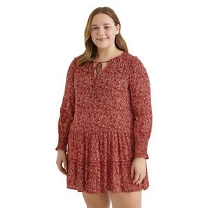 Max Studio Women's Rust Floral Prairie Mini Dress Boho Long Sleeve Size Medium